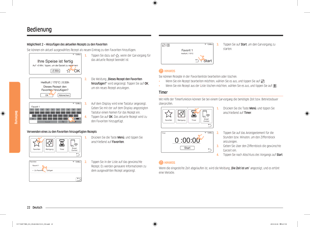 Samsung NV73M9770BS/EG manual Timer 