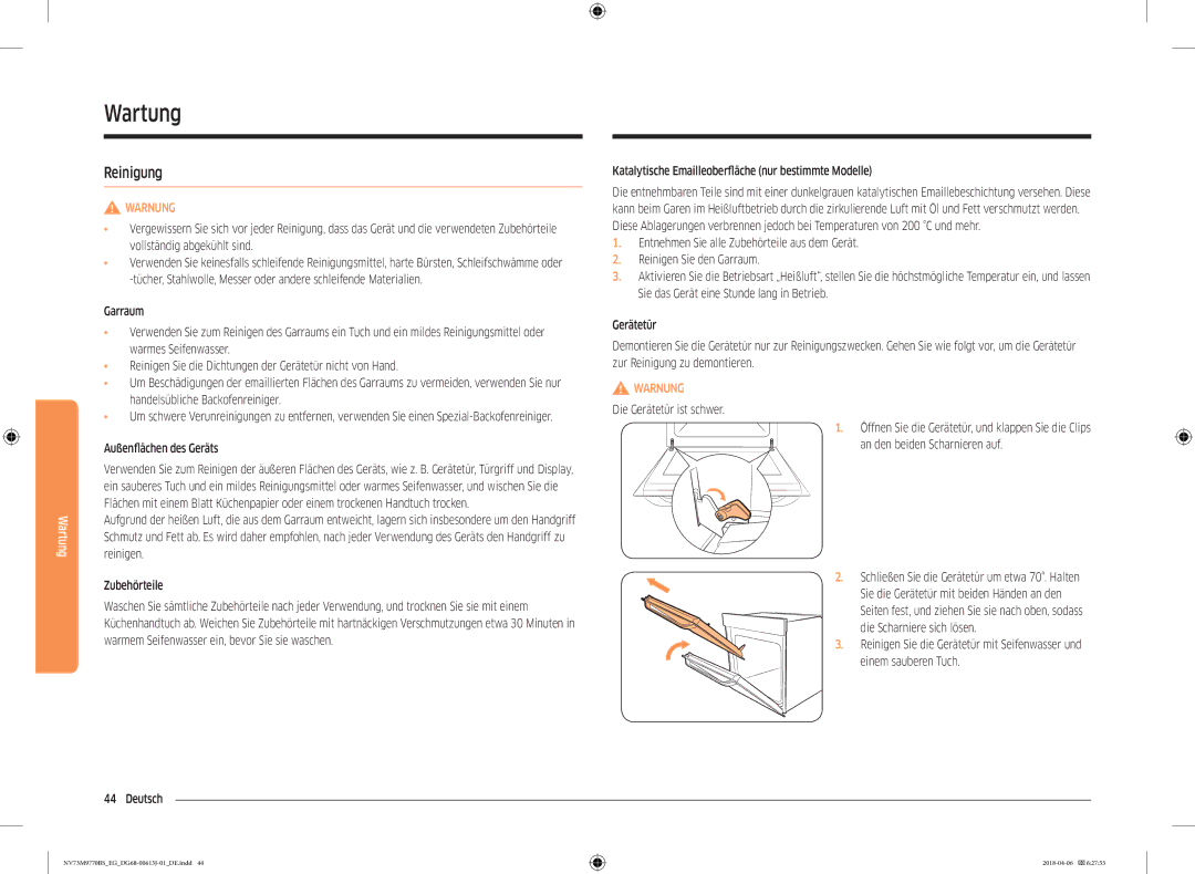 Samsung NV73M9770BS/EG manual Wartung, Außenflächen des Geräts 