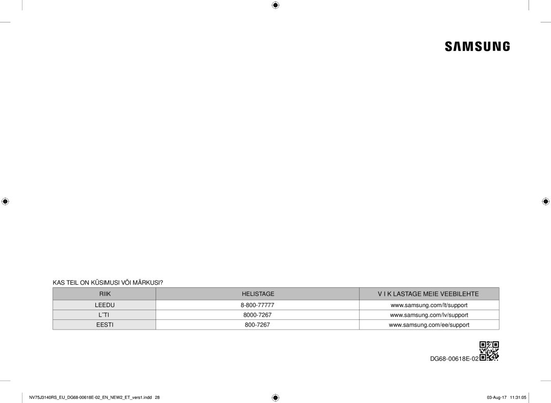 Samsung NV75J3140BS/EO manual KAS Teil on Küsimusi VÕI MÄRKUSI? 