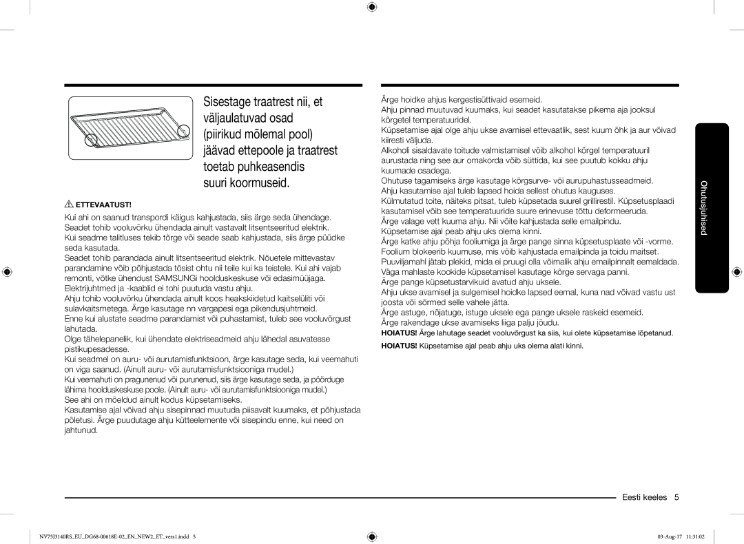 Samsung NV75J3140BS/EO manual Ohutusjuhised 