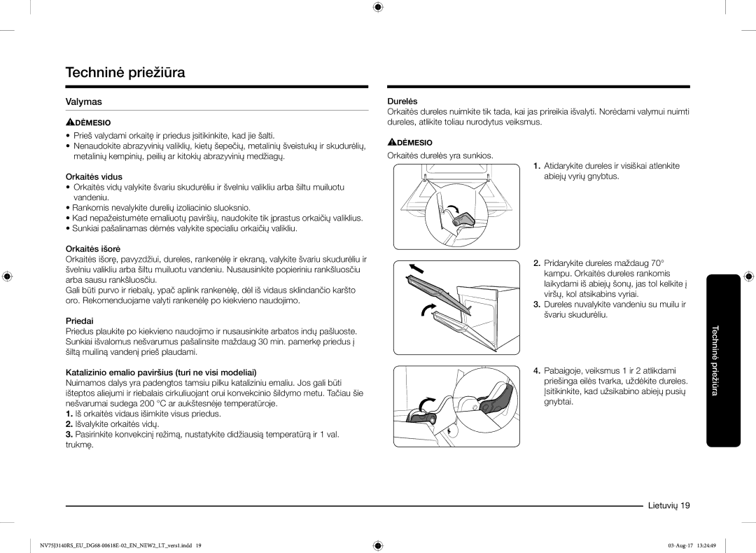 Samsung NV75J3140BS/EO manual Techninė priežiūra, Valymas 