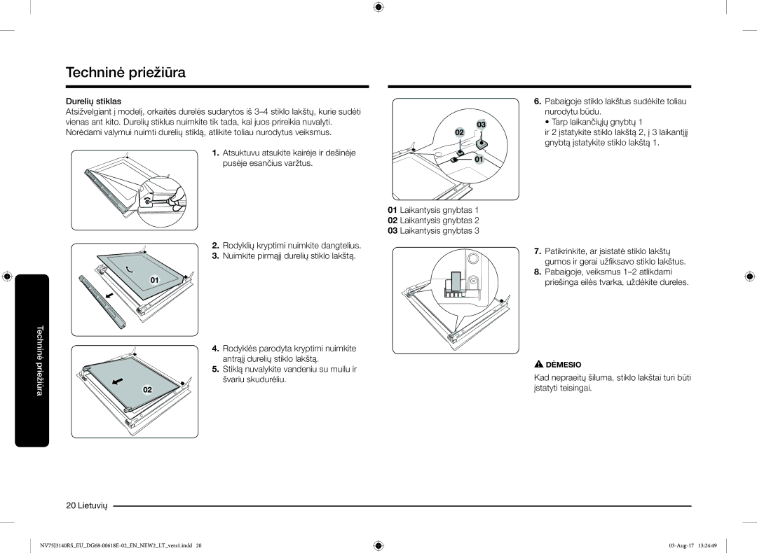 Samsung NV75J3140BS/EO manual Durelių stiklas 