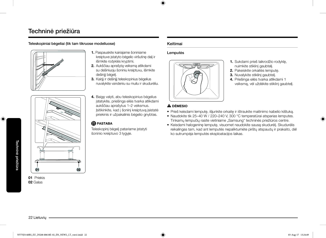 Samsung NV75J3140BS/EO manual Keitimai, Priekis Galas Lietuvių 