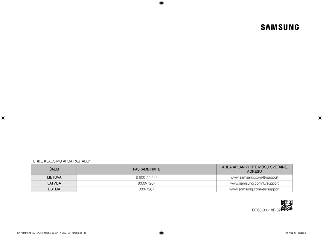 Samsung NV75J3140BS/EO manual DG68-00618E-02 