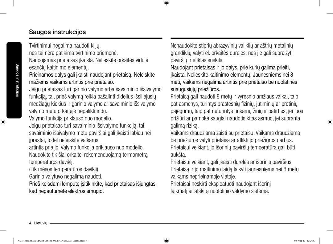 Samsung NV75J3140BS/EO manual Valymo funkcija priklauso nuo modelio 