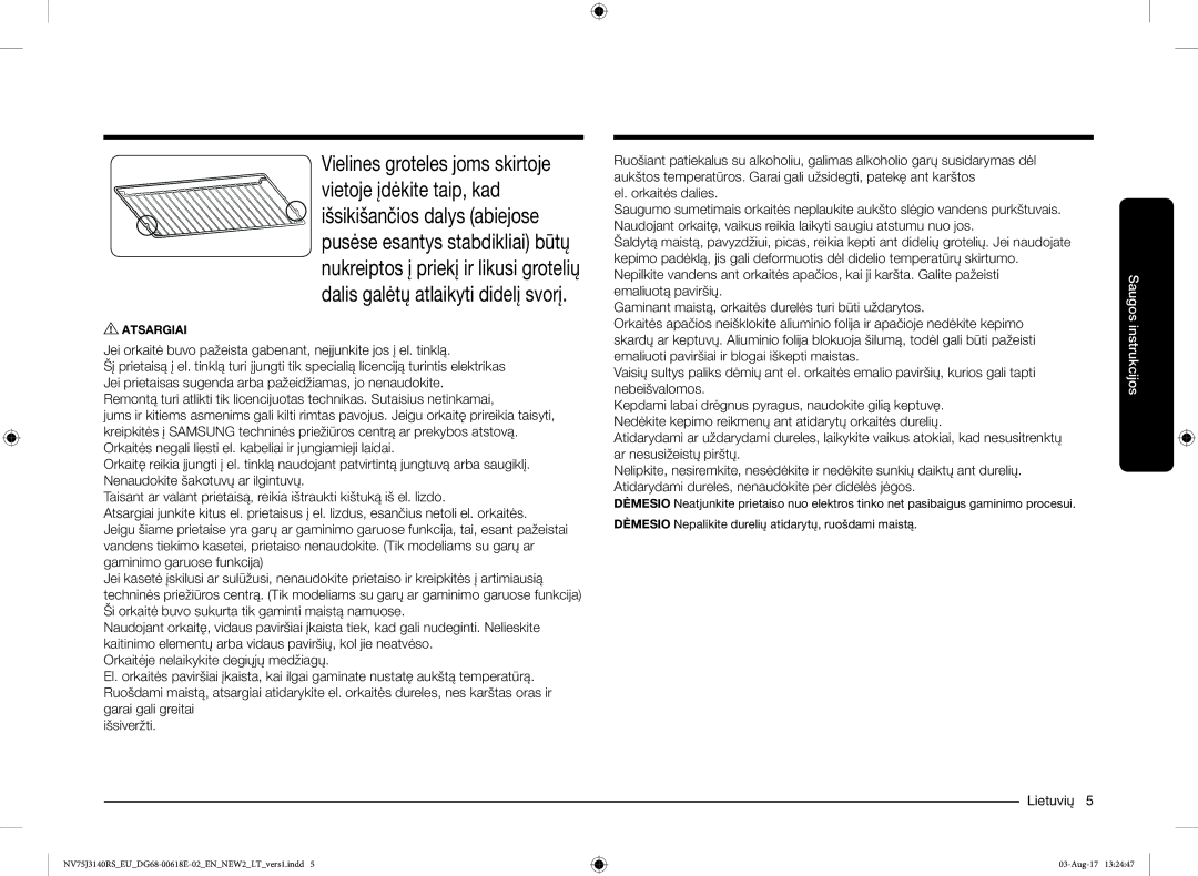 Samsung NV75J3140BS/EO manual El. orkaitės dalies 