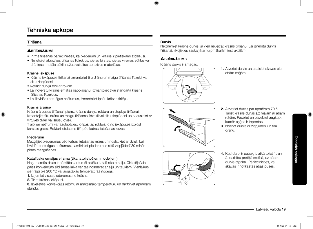 Samsung NV75J3140BS/EO manual Tehniskā apkope, Tīrīšana 