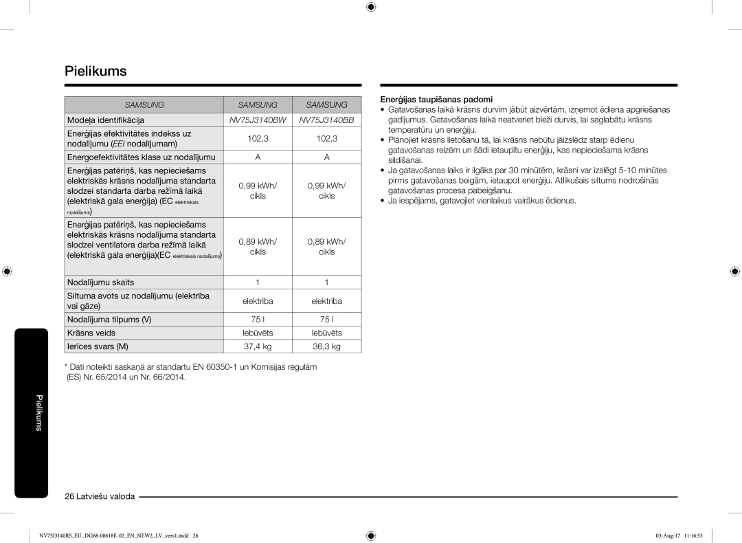 Samsung NV75J3140BS/EO manual Modeļa identifikācija 