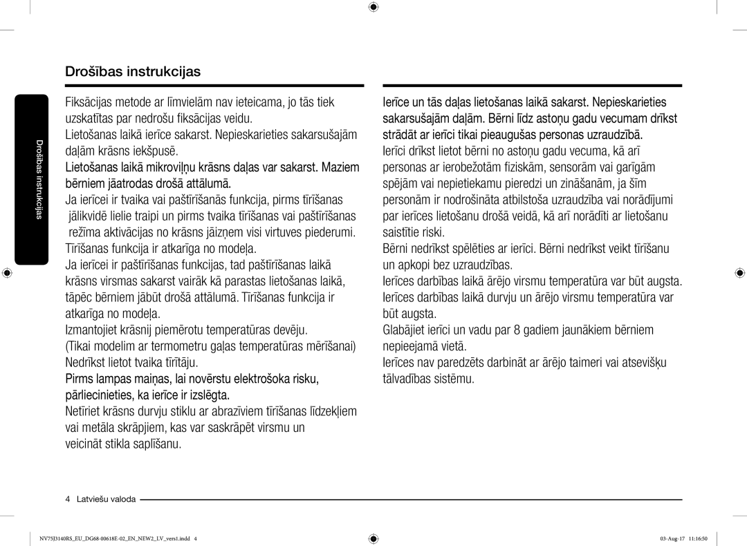 Samsung NV75J3140BS/EO manual Daļām krāsns iekšpusē 