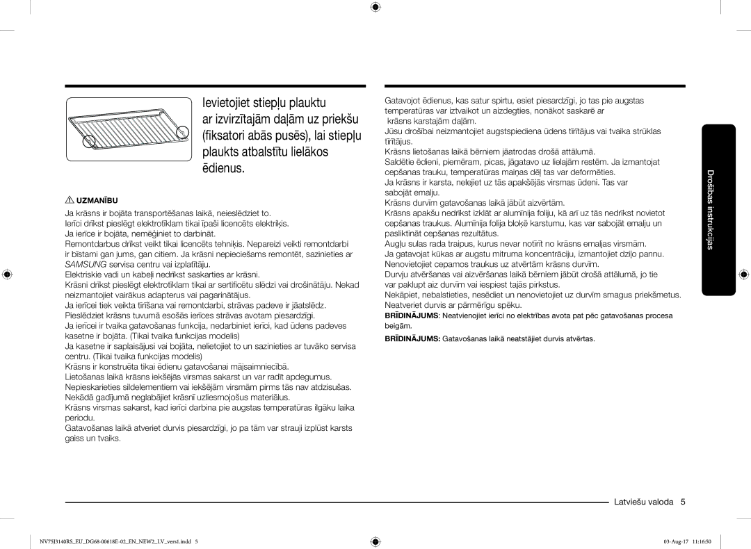 Samsung NV75J3140BS/EO manual Drošības instrukcijas 