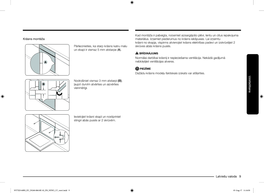 Samsung NV75J3140BS/EO manual Krāsns montāža 