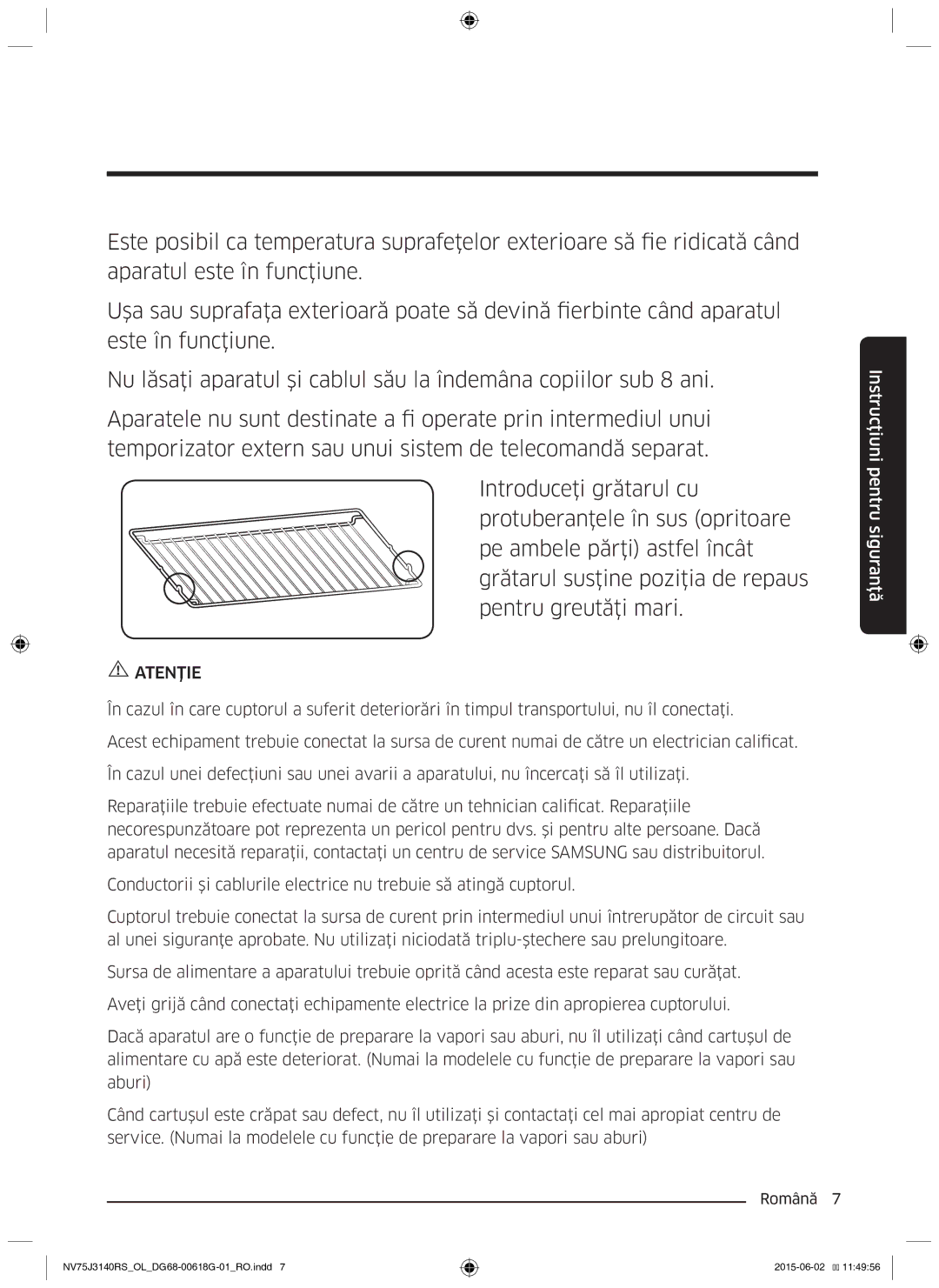 Samsung NV75J3140BB/OL, NV75J3140BS/OL, NV75J3140RS/OL manual Atenţie 