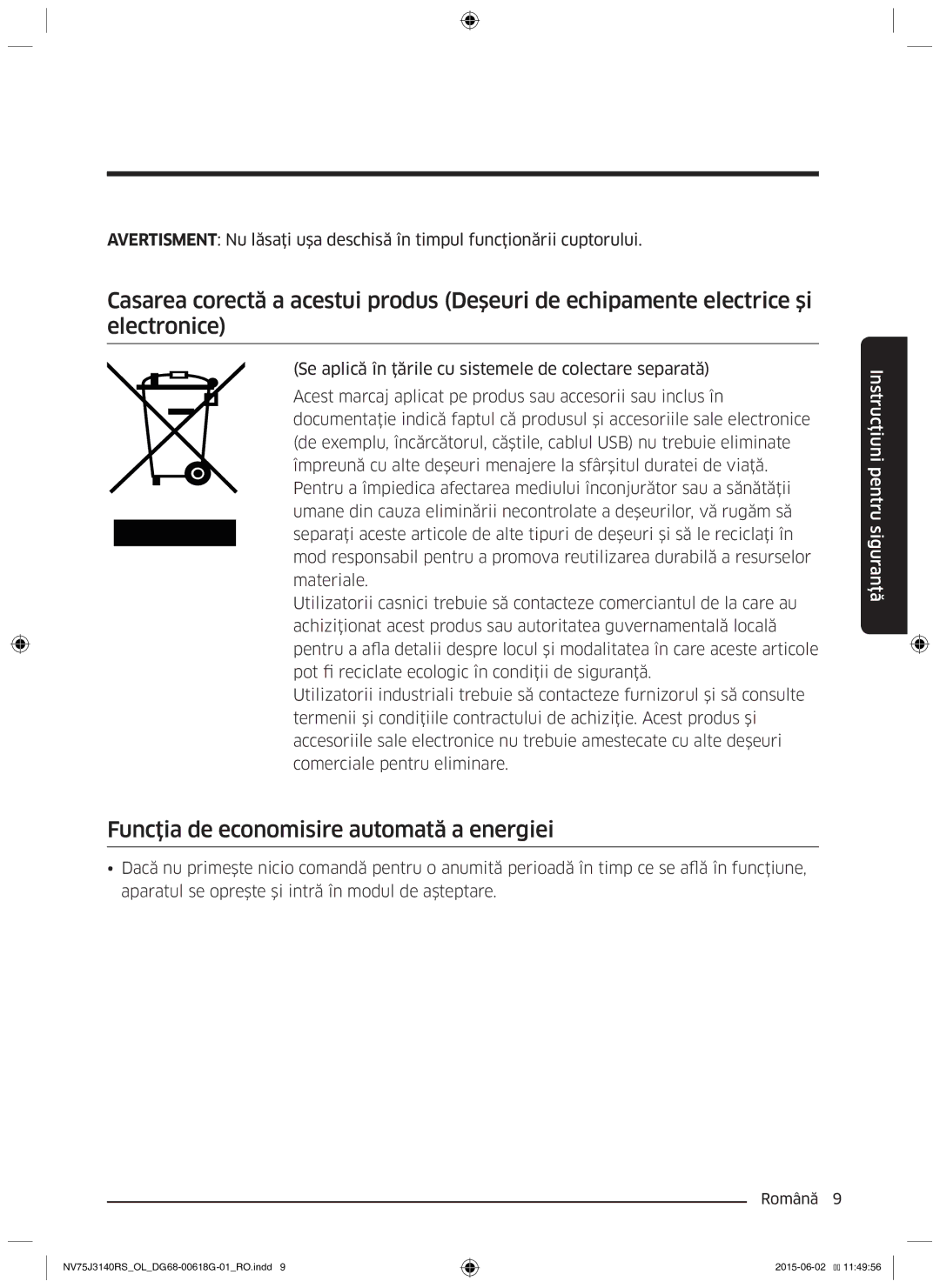 Samsung NV75J3140BS/OL, NV75J3140BB/OL, NV75J3140RS/OL manual Funcţia de economisire automată a energiei 