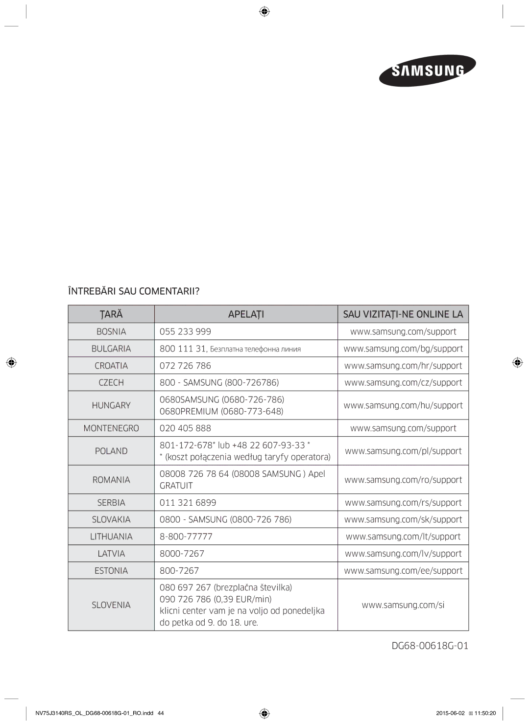 Samsung NV75J3140RS/OL, NV75J3140BS/OL, NV75J3140BB/OL manual DG68-00618G-01 