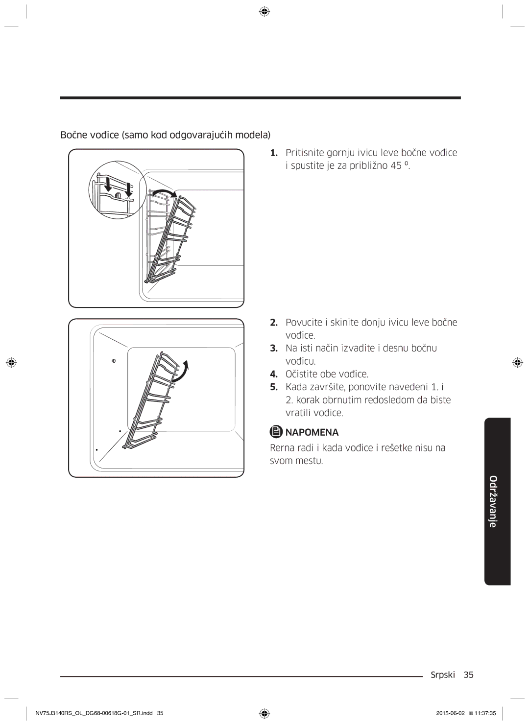 Samsung NV75J3140BS/OL, NV75J3140BB/OL, NV75J3140RS/OL manual Rerna radi i kada vođice i rešetke nisu na svom mestu 