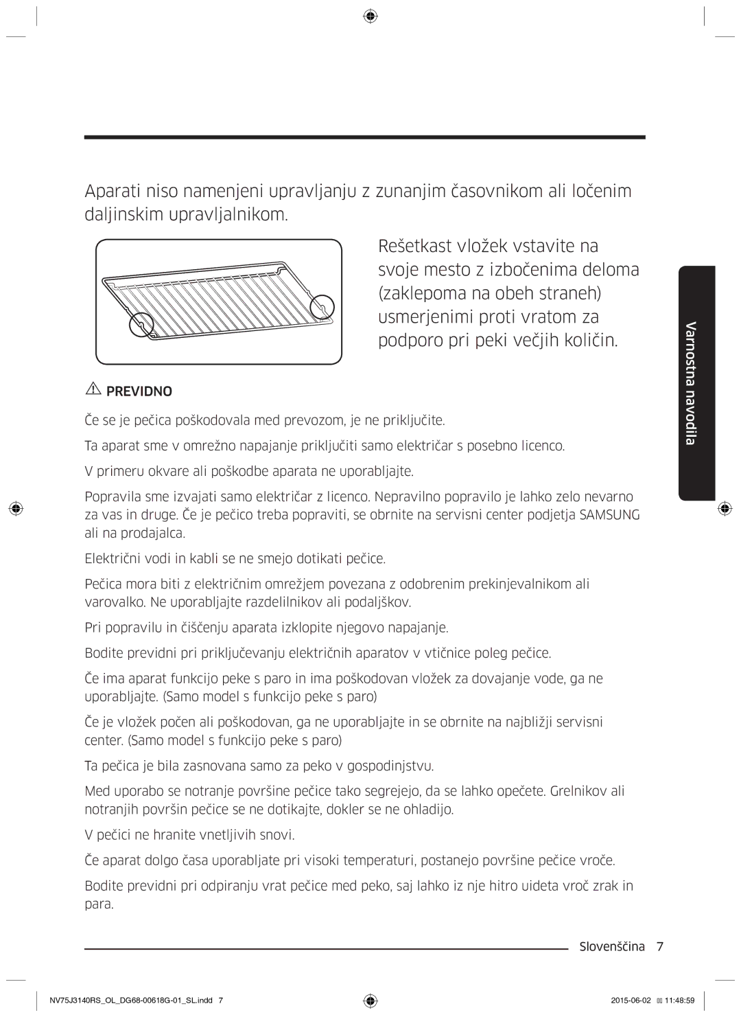 Samsung NV75J3140BB/OL, NV75J3140BS/OL, NV75J3140RS/OL manual Previdno 