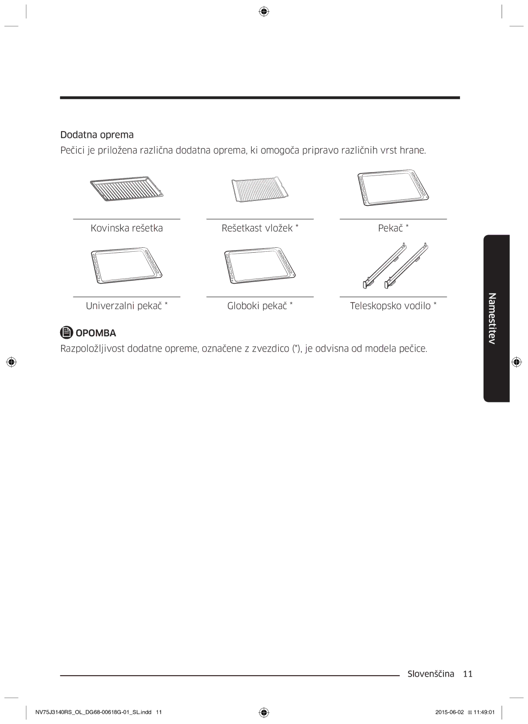 Samsung NV75J3140RS/OL, NV75J3140BS/OL, NV75J3140BB/OL manual Opomba 