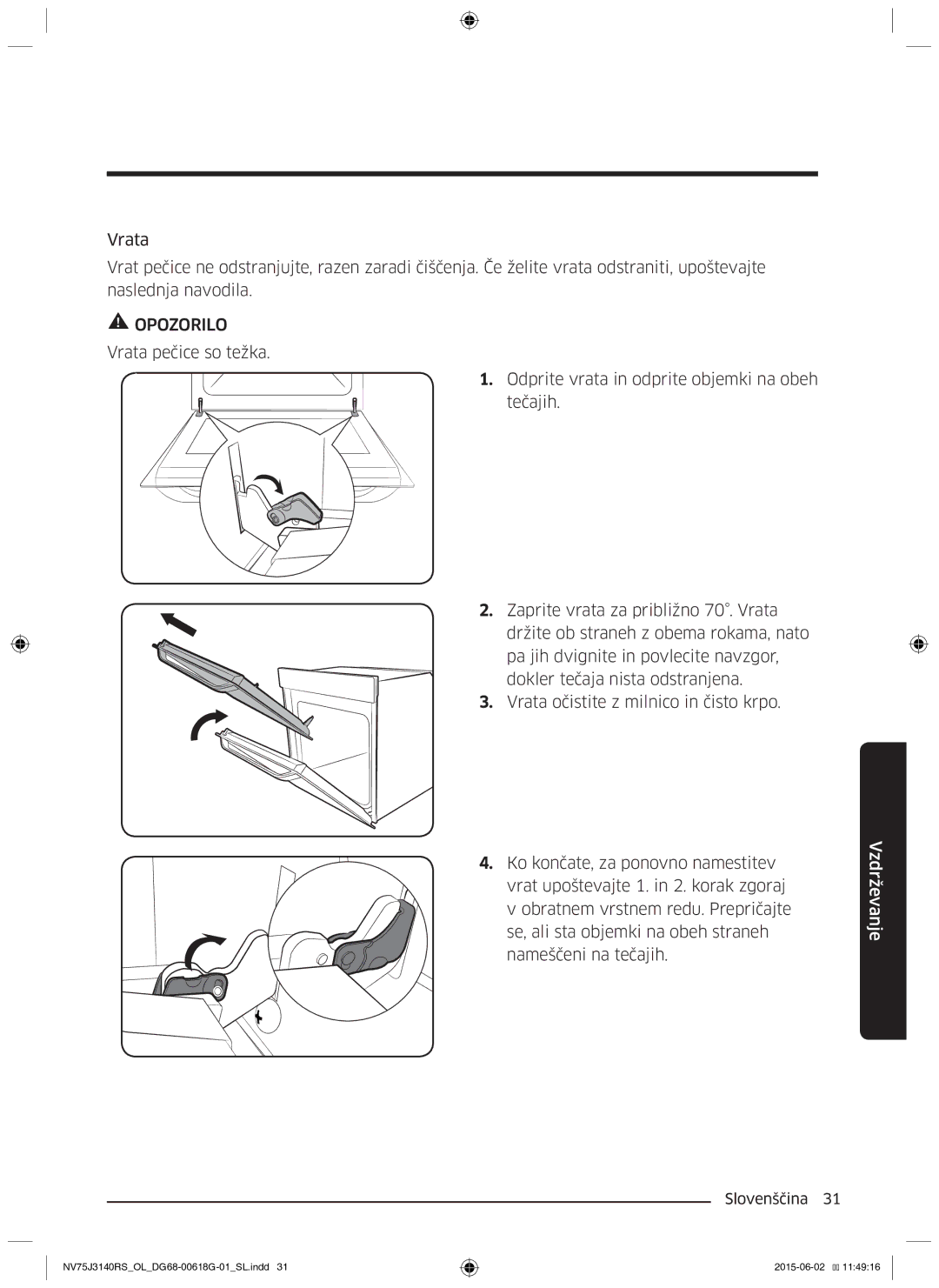 Samsung NV75J3140BB/OL, NV75J3140BS/OL, NV75J3140RS/OL manual Opozorilo 