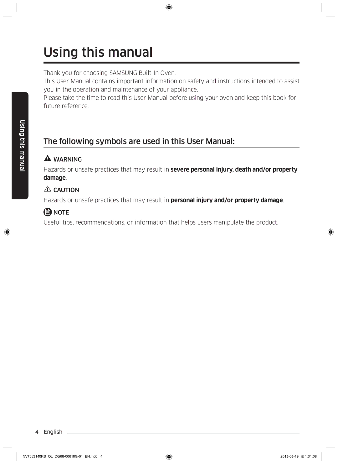 Samsung NV75J3140BS/OL, NV75J3140BB/OL, NV75J3140RS/OL Using this manual 