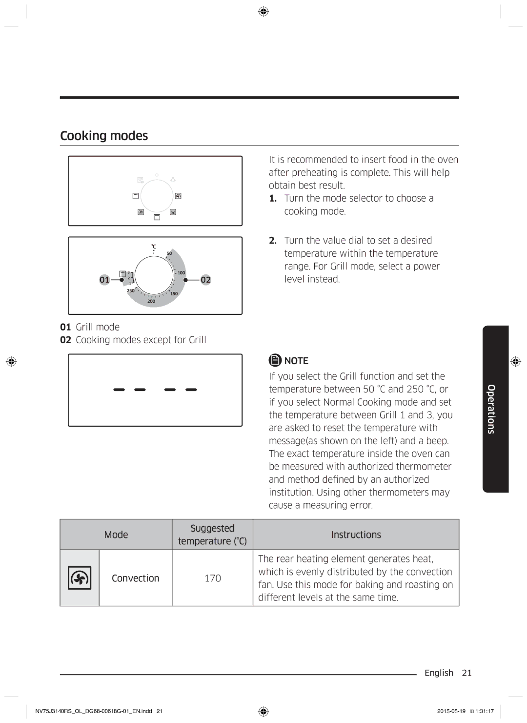 Samsung NV75J3140RS/OL, NV75J3140BS/OL, NV75J3140BB/OL manual Cooking modes 