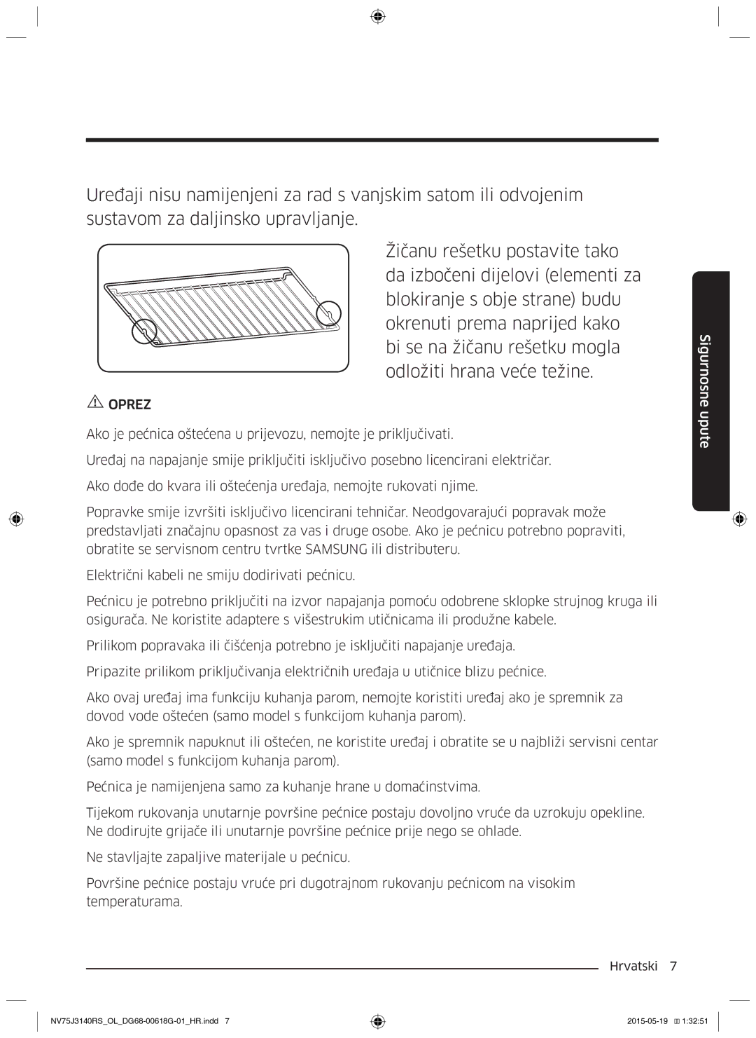 Samsung NV75J3140BS/OL, NV75J3140BB/OL, NV75J3140RS/OL manual Oprez 