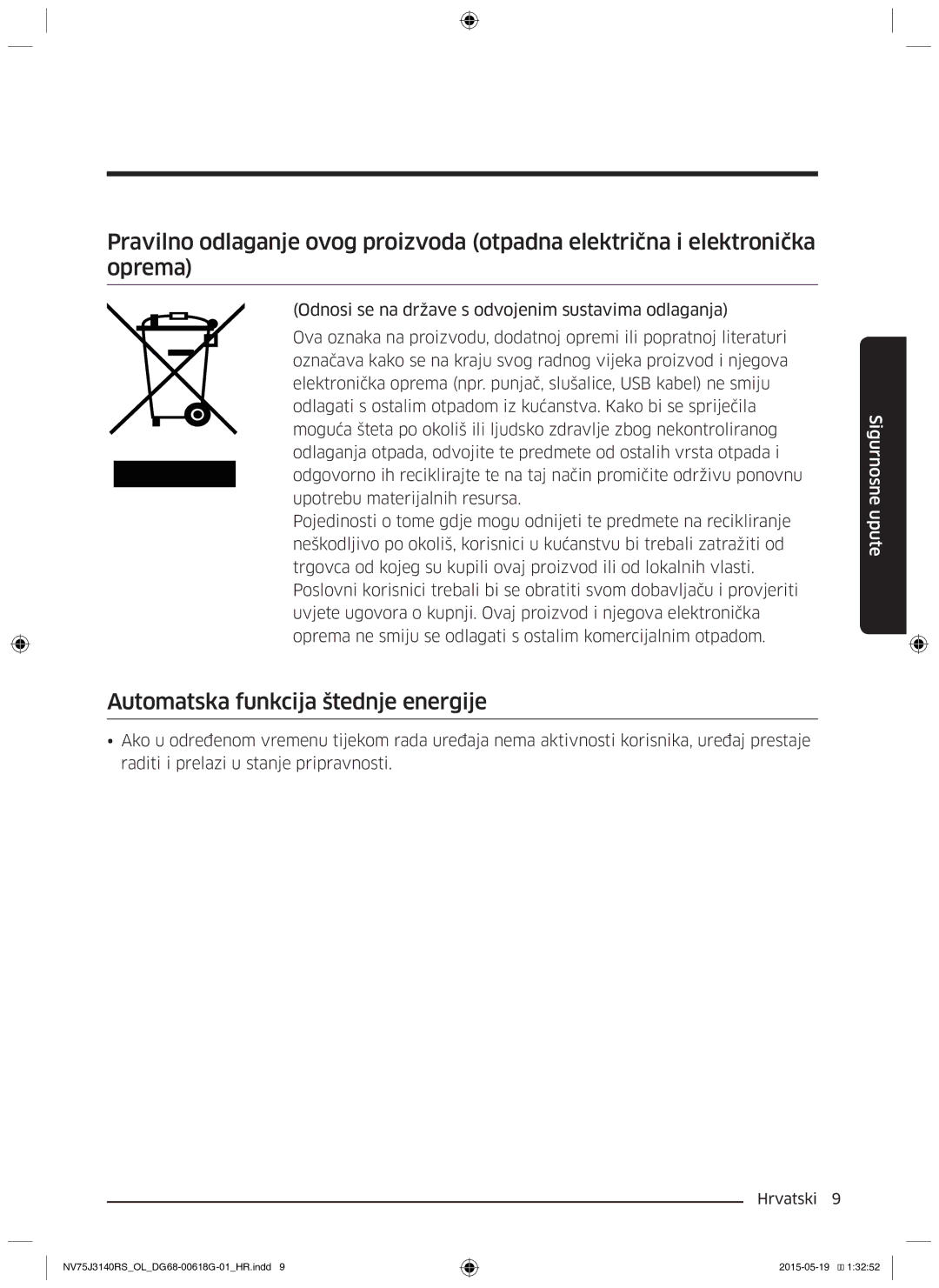 Samsung NV75J3140RS/OL, NV75J3140BS/OL, NV75J3140BB/OL manual Automatska funkcija štednje energije 