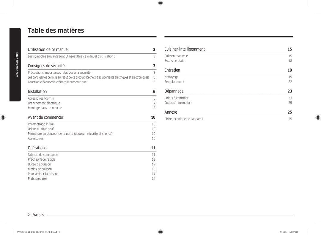 Samsung NV75J3140RS/EF manual Table des matières 