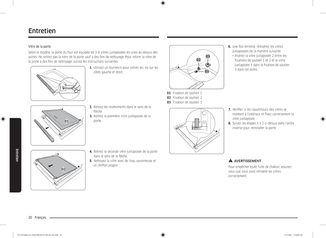 Samsung NV75J3140RS/EF manual Vitre de la porte 