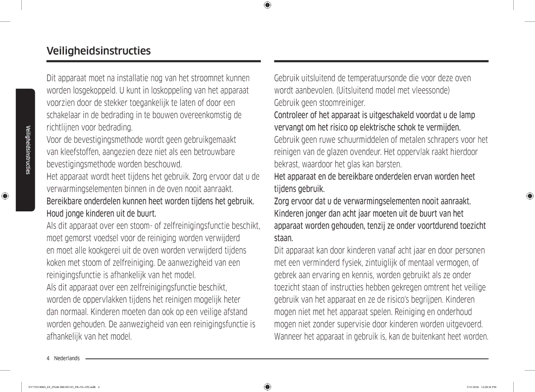 Samsung NV75J3140RS/EF manual Veiligheidsinstructies 