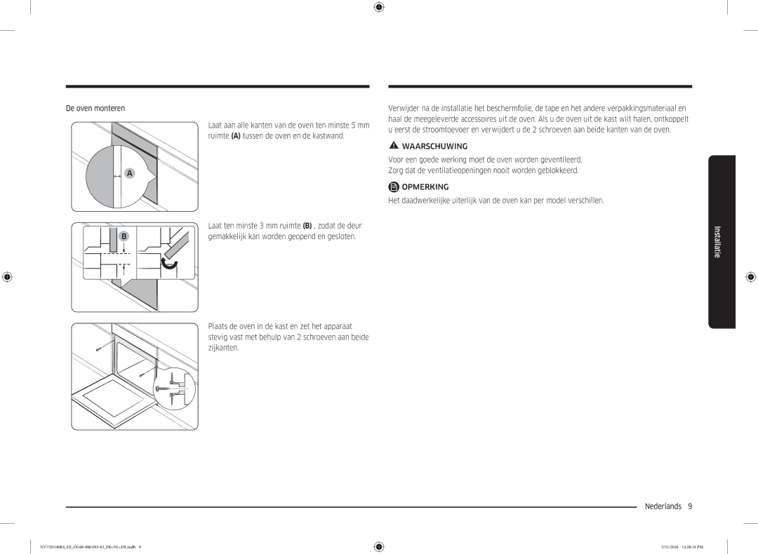 Samsung NV75J3140RS/EF manual De oven monteren 