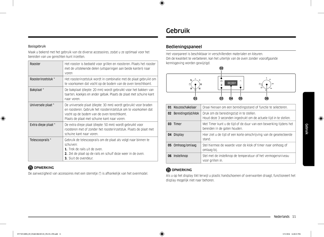 Samsung NV75J3140RS/EF manual Gebruik, Bedieningspaneel 