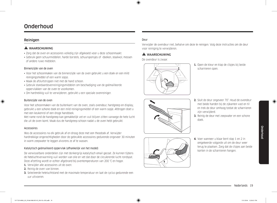 Samsung NV75J3140RS/EF manual Onderhoud, Reinigen 