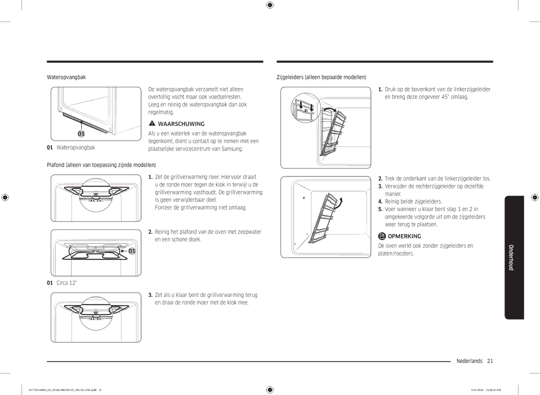 Samsung NV75J3140RS/EF manual Plafond alleen van toepassing zijnde modellen 