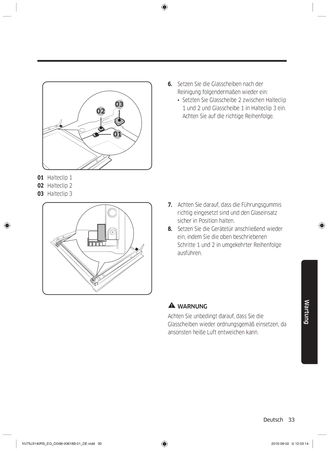 Samsung NV75J3140RS/EG manual Halteclip 