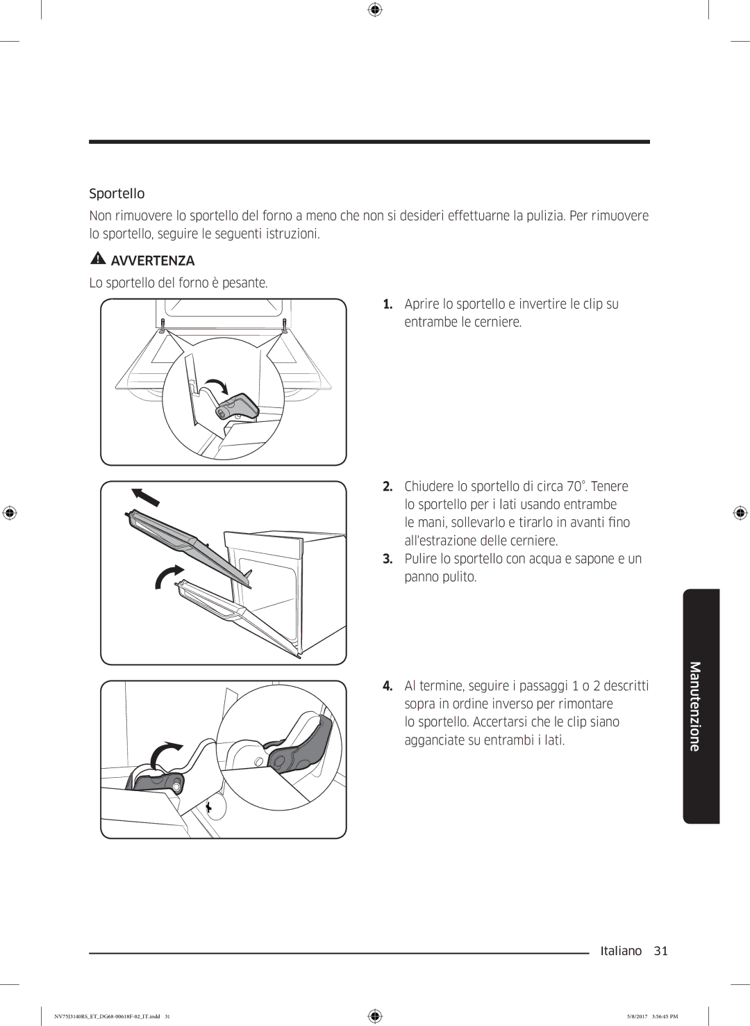 Samsung NV75J3140RS/ET manual Avvertenza 