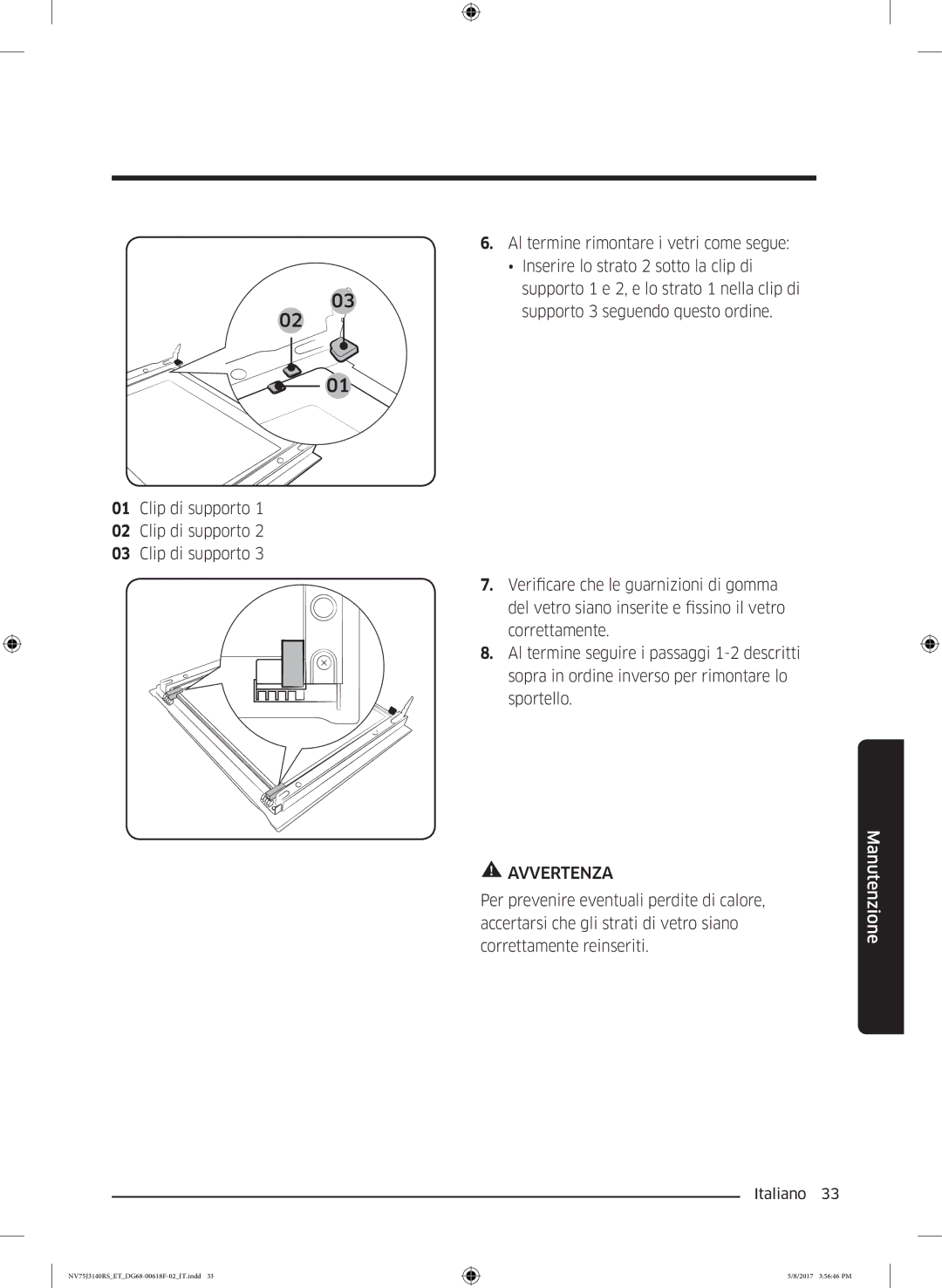 Samsung NV75J3140RS/ET manual Manutenzione 