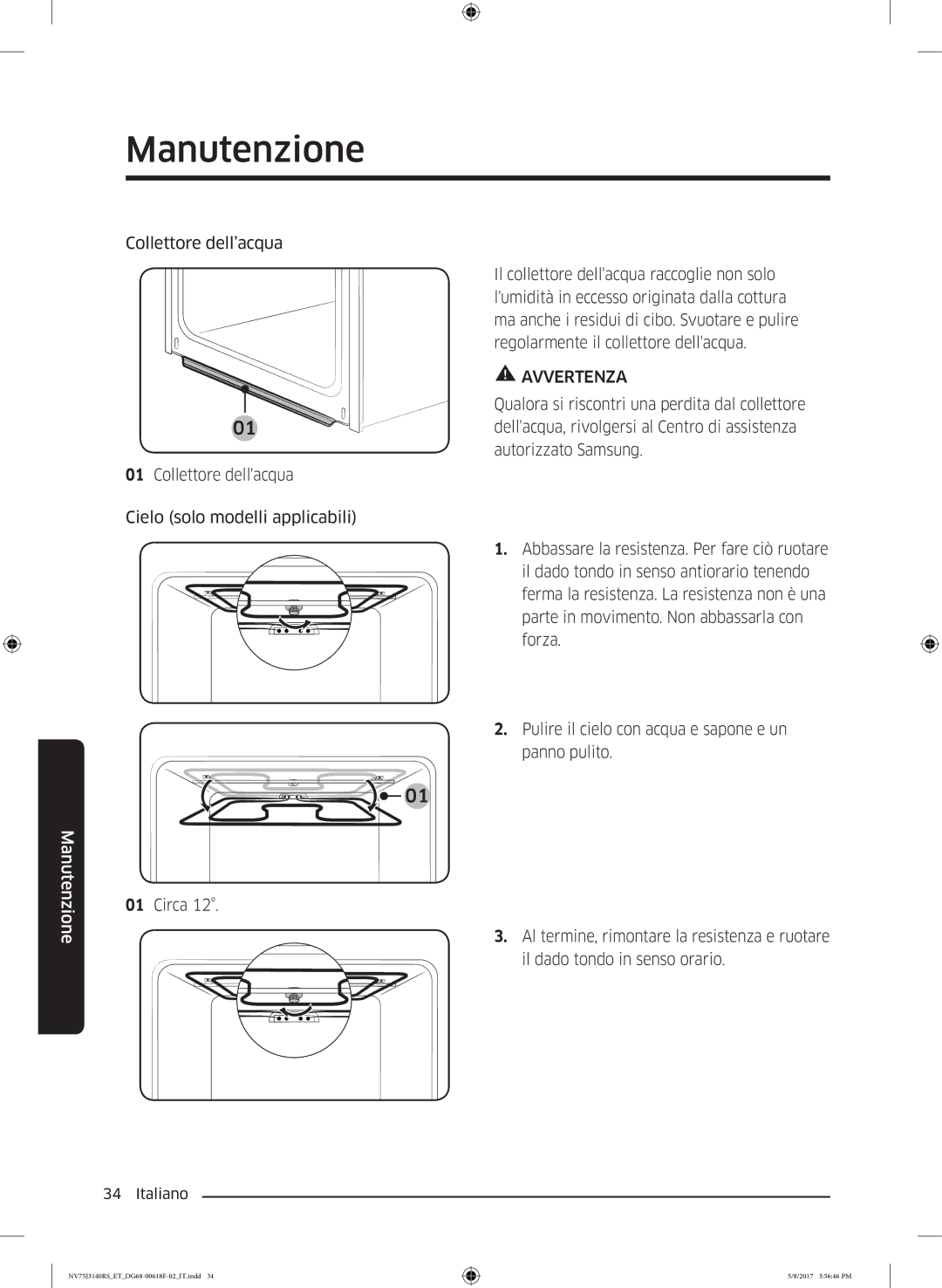 Samsung NV75J3140RS/ET manual Manutenzione 