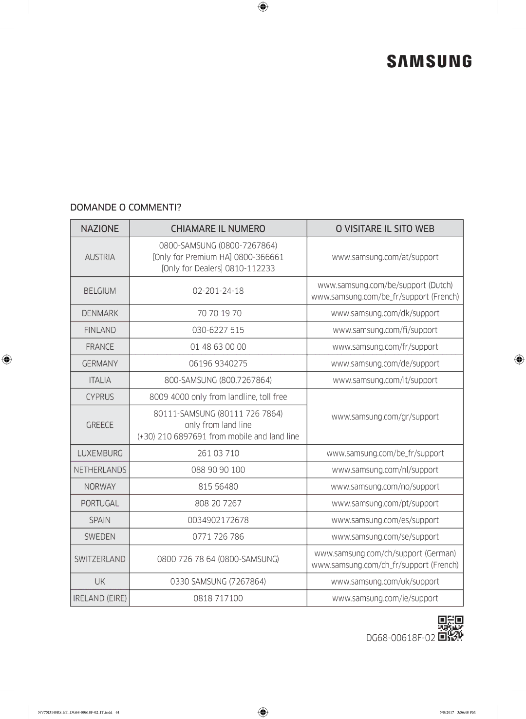 Samsung NV75J3140RS/ET manual DG68-00618F-02 