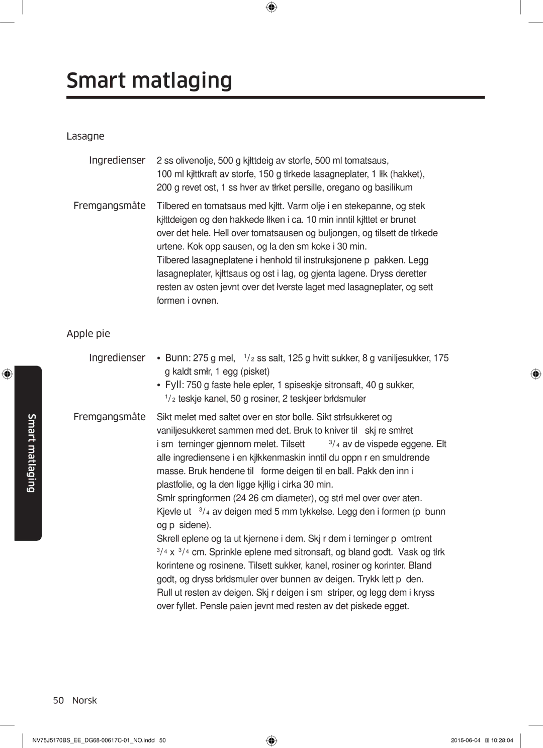 Samsung NV75J5170BS/EE manual Smart matlaging 