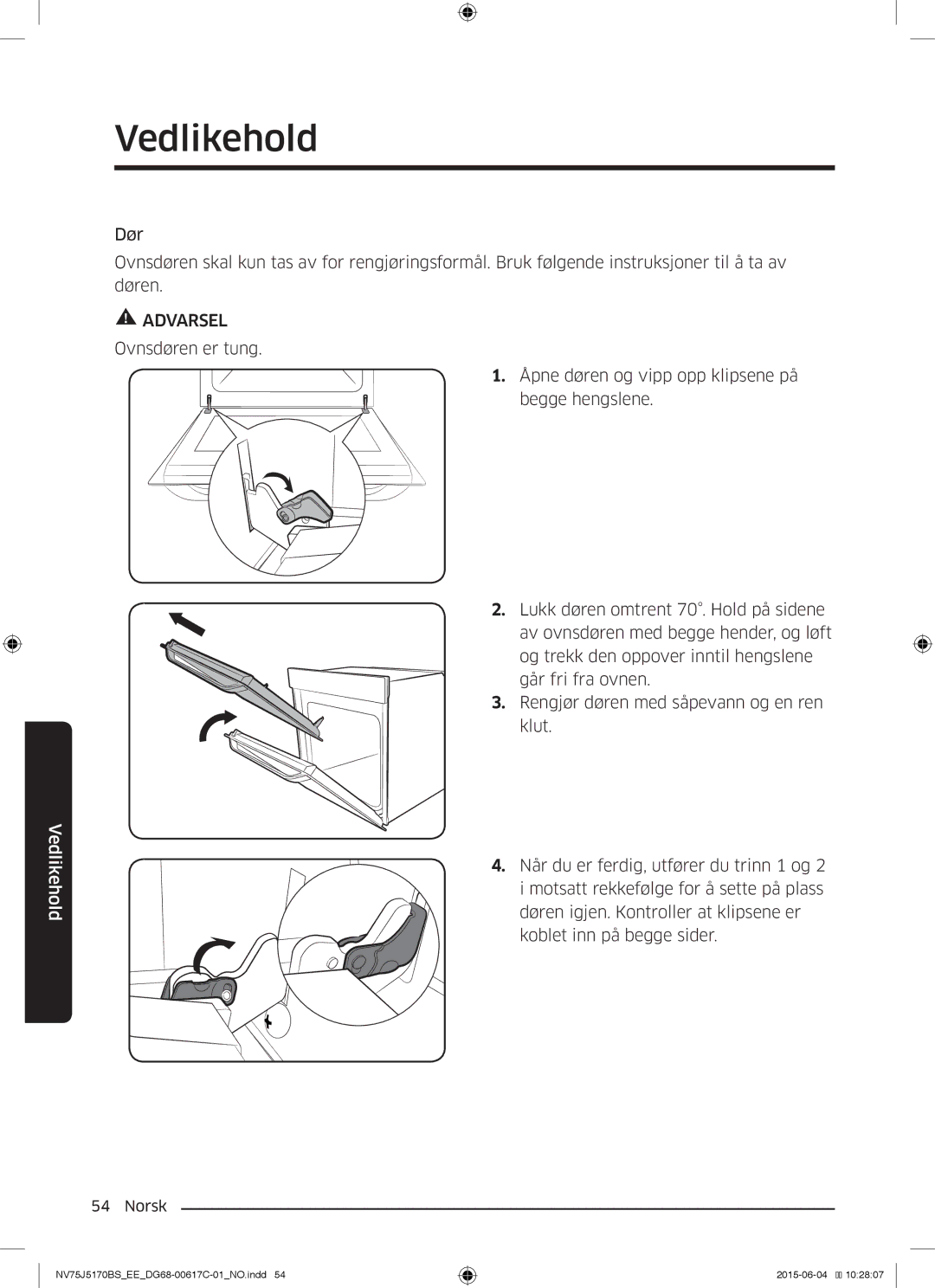 Samsung NV75J5170BS/EE manual Vedlikehold 