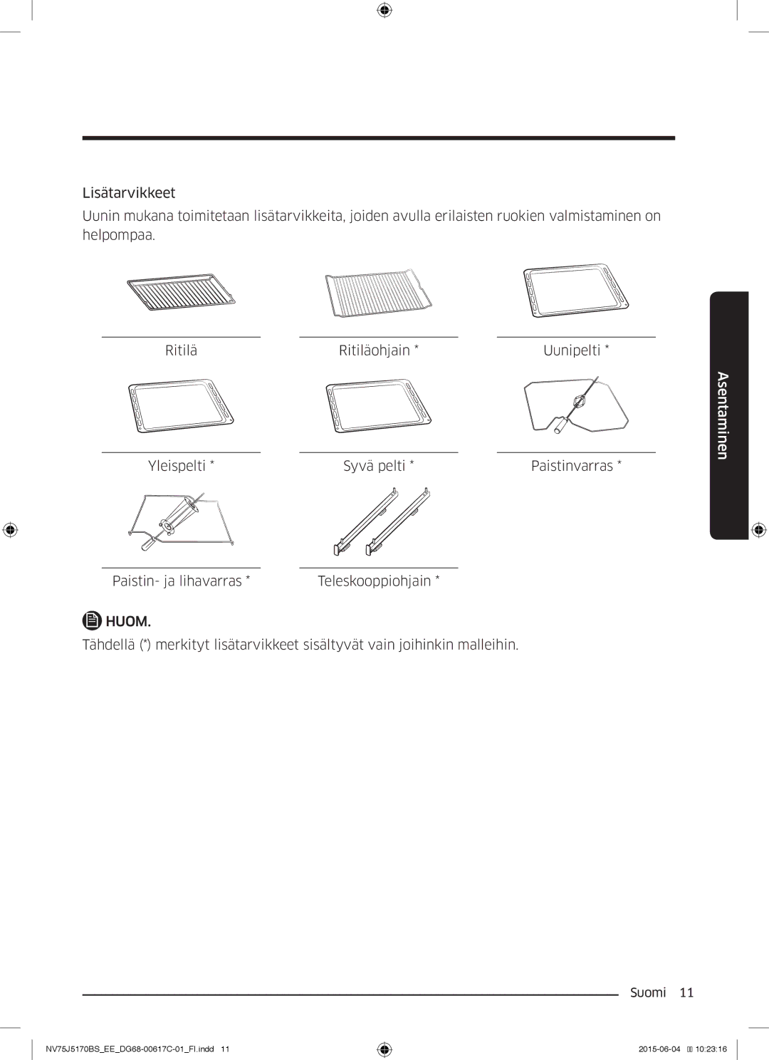 Samsung NV75J5170BS/EE manual Huom 