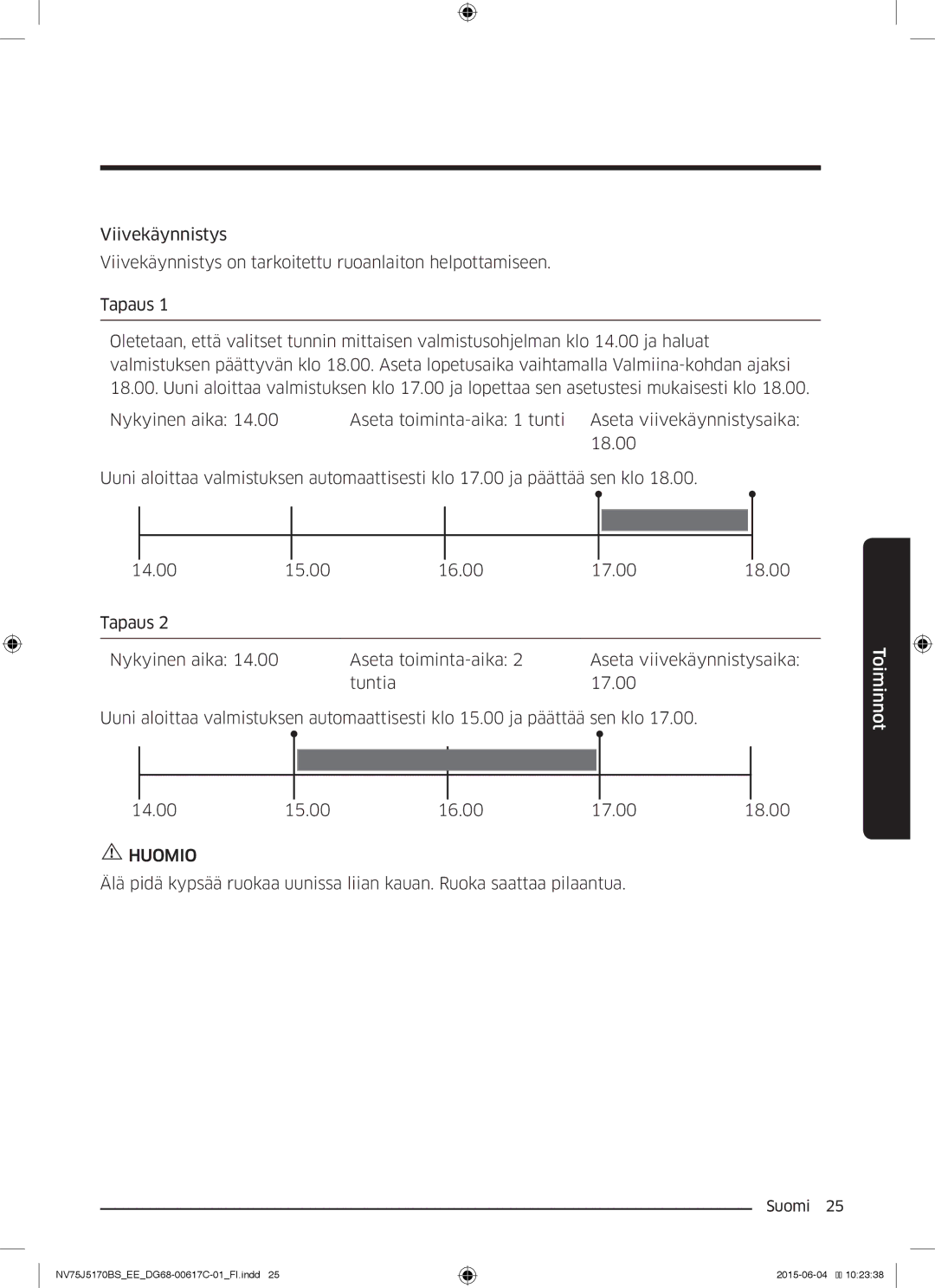 Samsung NV75J5170BS/EE manual Huomio 