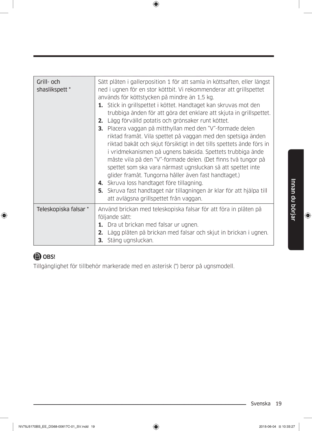 Samsung NV75J5170BS/EE manual Innan du börjar 