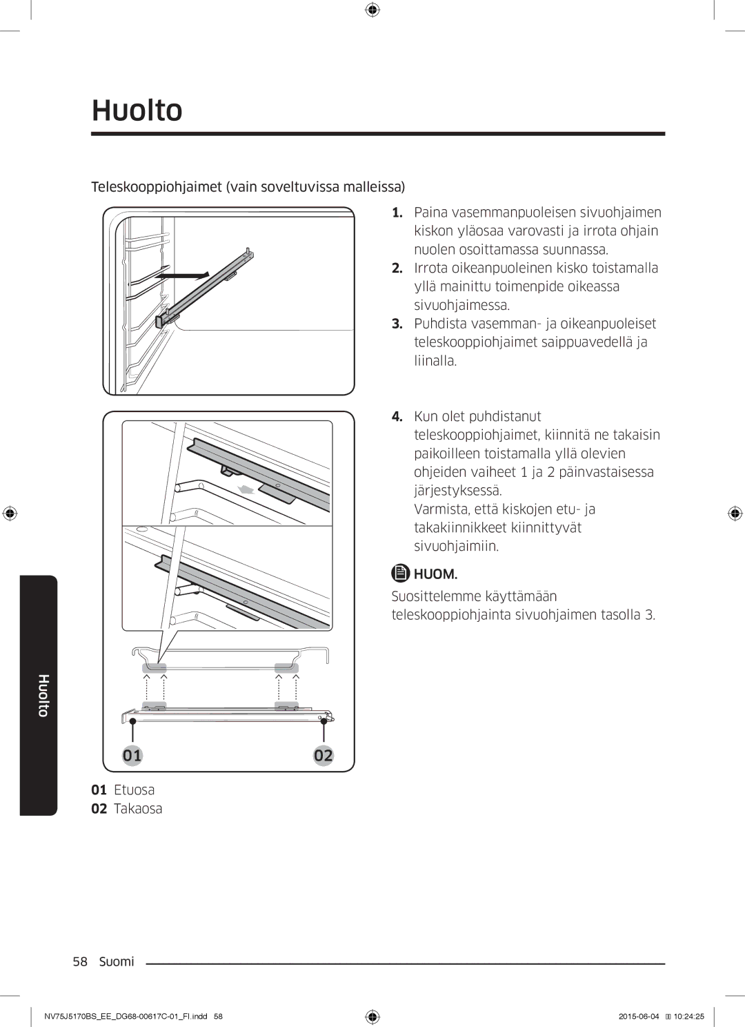 Samsung NV75J5170BS/EE manual Etuosa Takaosa 