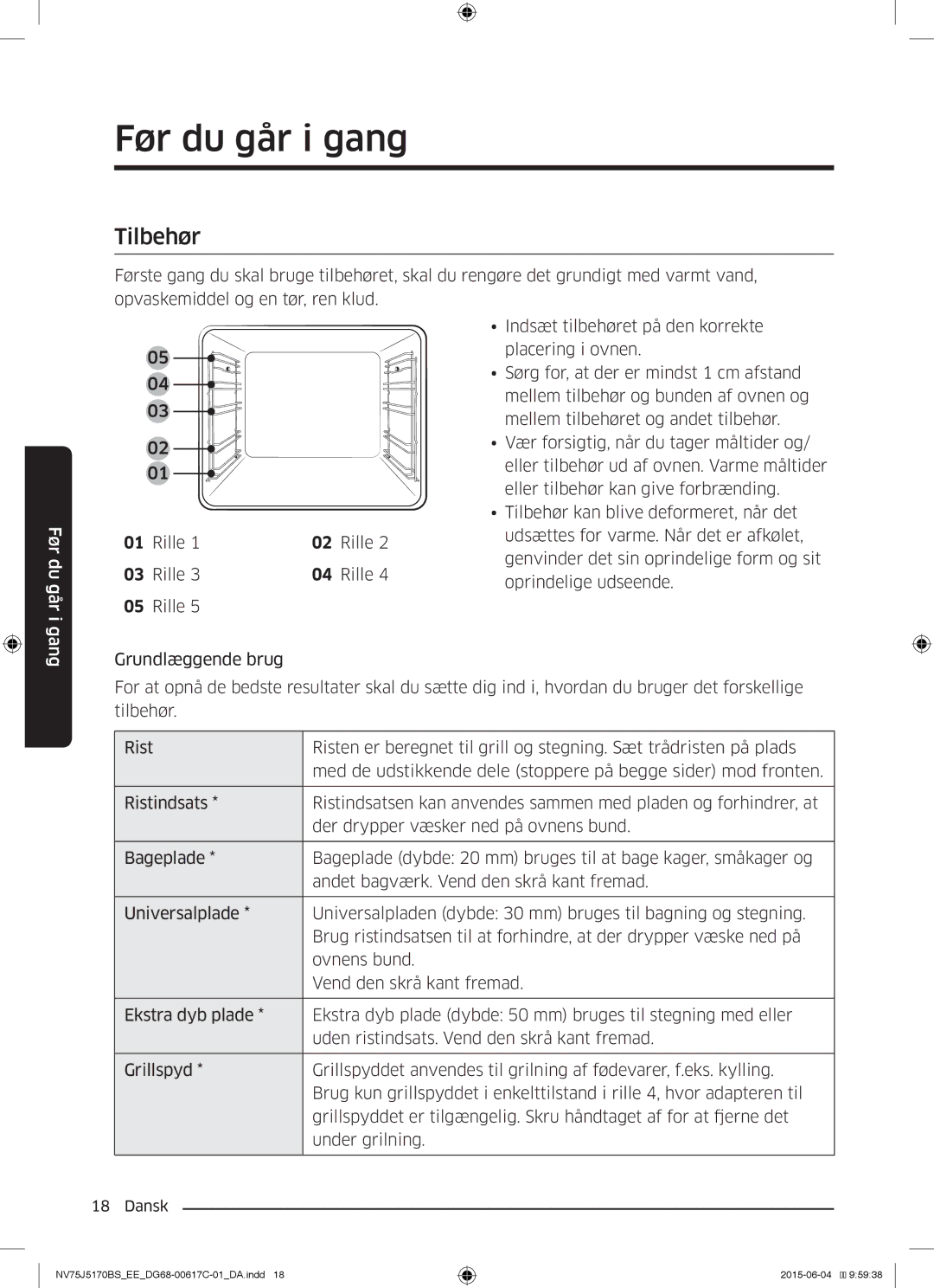 Samsung NV75J5170BS/EE manual Tilbehør, Rille 