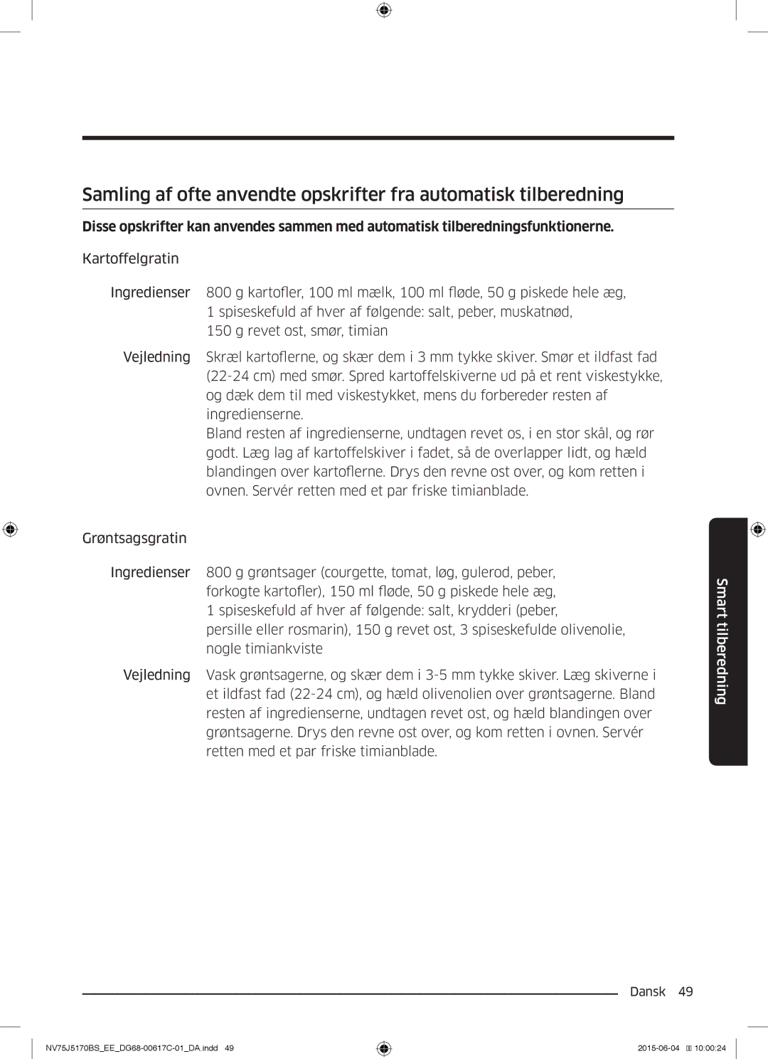 Samsung NV75J5170BS/EE manual Smart tilberedning 