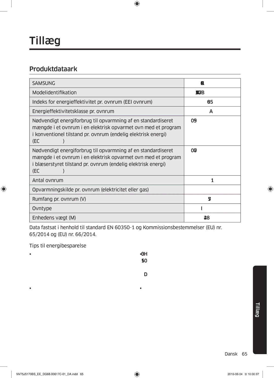 Samsung NV75J5170BS/EE manual Tips til energibesparelse 