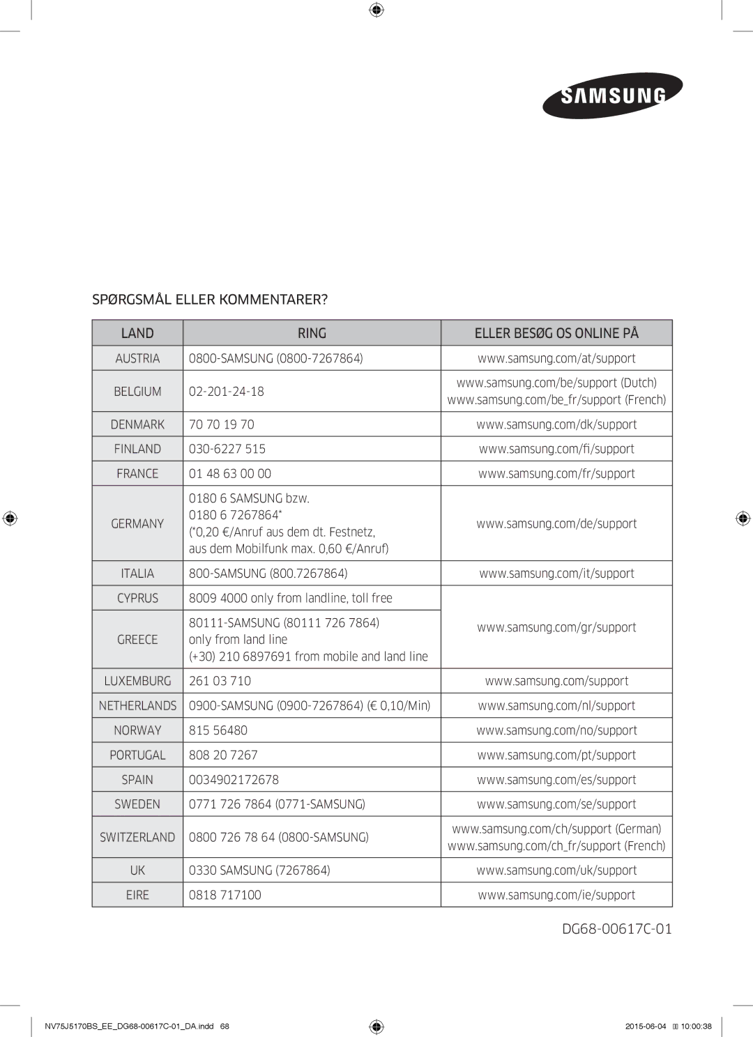 Samsung NV75J5170BS/EE manual DG68-00617C-01 