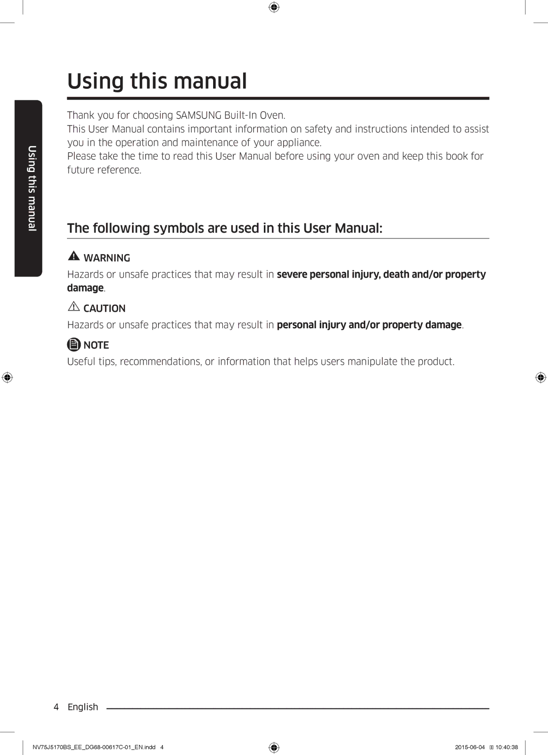 Samsung NV75J5170BS/EE Using this manual 