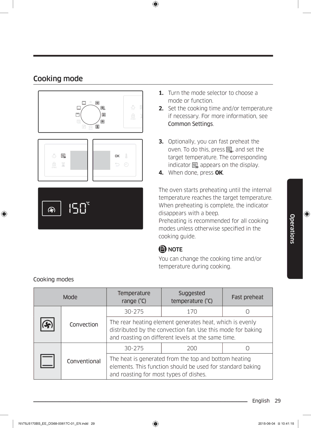 Samsung NV75J5170BS/EE manual Cooking mode 